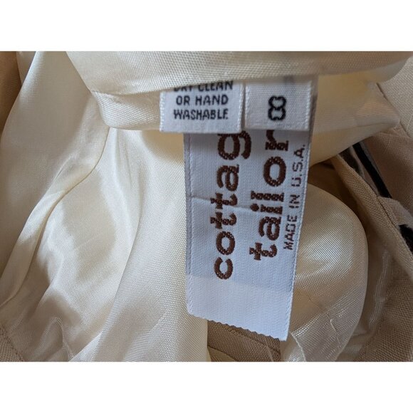 Vintage Cottage Tailor Beige Pleated Skirt With Brown Belt & Gold Chain Accent M - Picture 5 of 6